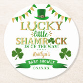 リトルシャムロックセントパトリックの日の赤ちゃんシャワー ラウンドペーパーコースター (正面)
