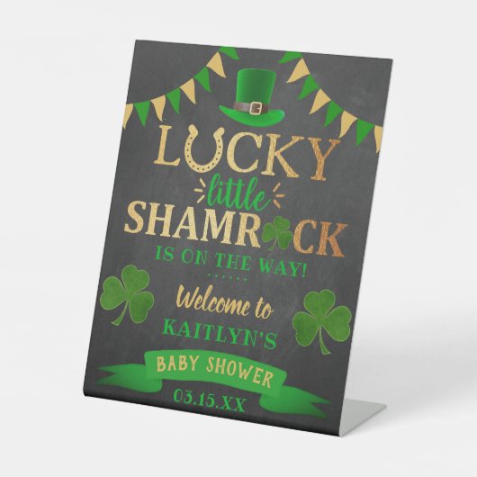 リトルシャムロックセントパトリックの日の赤ちゃんシャワー 台座サイン (正面)