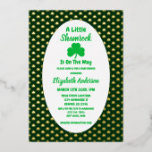 リトルシャムロックセントパトリックの日の赤ちゃんシャワー 箔招待状 (正面)