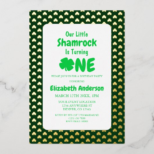 リトルシャムロック1歳の誕生日 箔招待状 (正面)