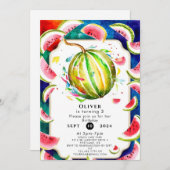 リトルシンプルスイカ誕生日 招待状 (正面/裏面)