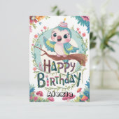 リトルシンプルパロットデジタル誕生日 カード (スタンド正面)