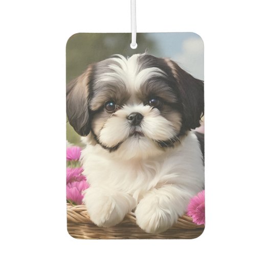 リトルシーズー（犬）子犬かご花 カーエアーフレッシュナー (正面)