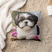 リトルシーズー（犬）子犬かご花 クッション (ブランケット)