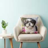 リトルシーズー（犬）子犬かご花 クッション (椅子)