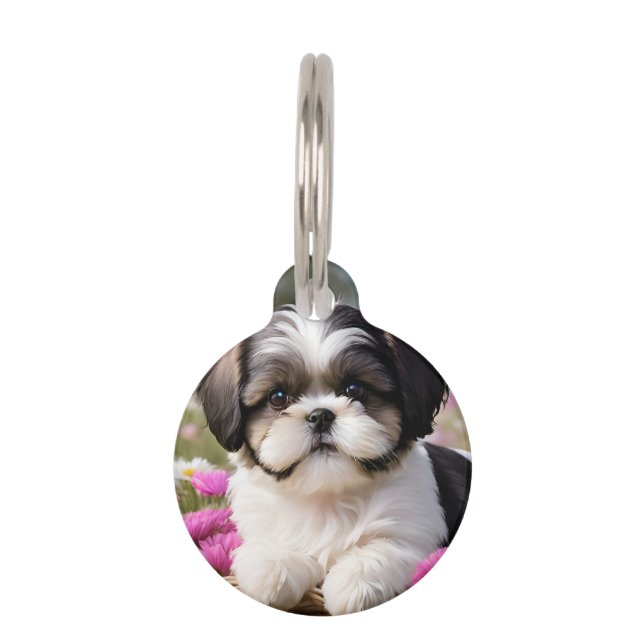 リトルシーズー（犬）子犬かご花 ペット　ネームタグ (正面)