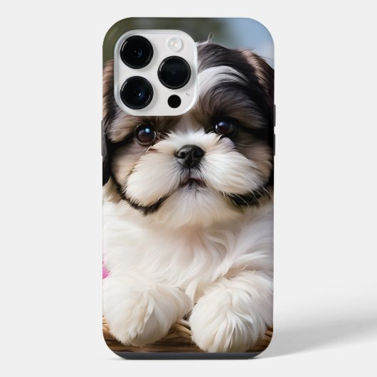 リトルシーズー（犬）子犬かご花 iPhoneケース (裏面)