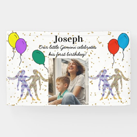 リトルジェミニ1st誕生日金ゴールドフレーク&バルーン 横断幕 (横)