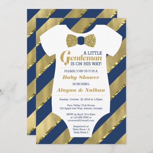 リトルジェントンベビーシャワー招待状フェイク金ゴールド 招待状 (正面/裏面)