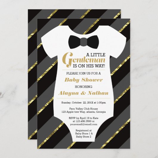 リトルジェントンベビーシャワー招待状フェイク金ゴールド 招待状 (正面/裏面)