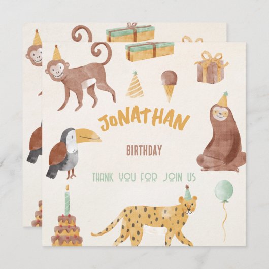 リトルジャングルアニマルズ誕生日 サンキューカード (正面/裏面)
