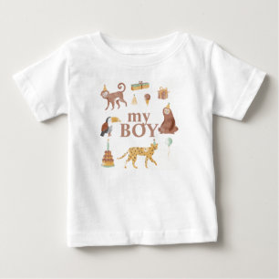 リトルジャングルアニマルズ誕生日 ベビーTシャツ