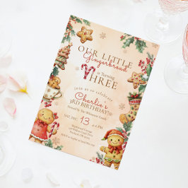 リトルジンジャーブレッドの3歳のクリスマス 招待状