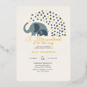 リトルスイートエレファントボーイベビーシャワー金ゴールド 箔招待状 (正面)