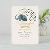 リトルスイートエレファントボーイベビーシャワー金ゴールド 箔招待状 (立ち正面)