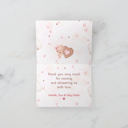リトルスイートハートピンクバレンタインズガールベイビーシャワー サンキューカード (内部)