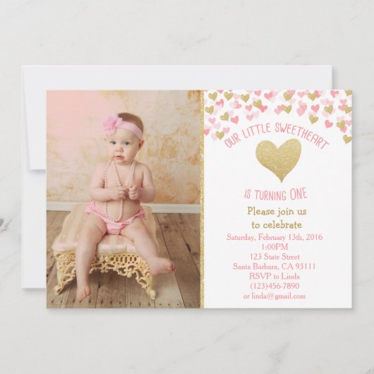 リトルスイートハート 1歳の誕生日写真招待状 招待状 (正面)