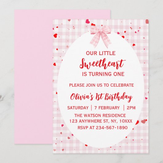 リトルスイートハート 1歳の誕生日招待状 招待状 (正面/裏面)