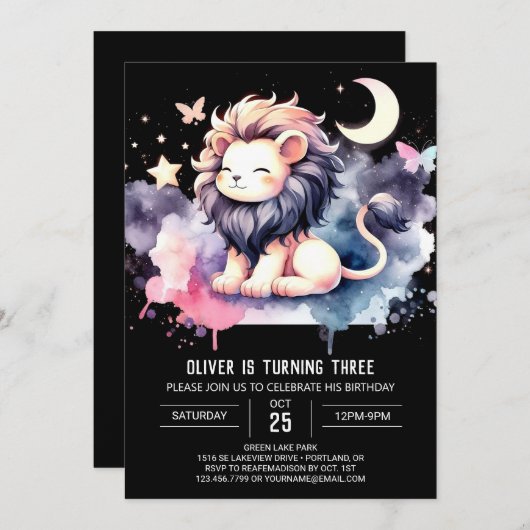 リトルスイートライオン誕生日 招待状 (正面/裏面)