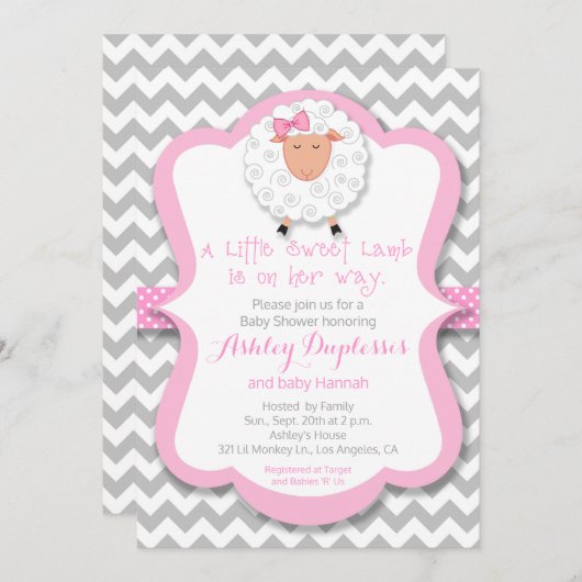 リトルスイートラムガールベビーシャワー招待状 招待状 (正面/裏面)