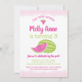 リトルスウィーティスイカ誕生日ガールピンクグリーン 招待状 (正面)