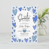 リトルスウィーティバレンタインハートブルーベビーシャワー 招待状 (スタンド正面)