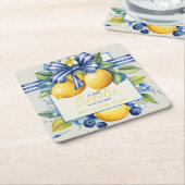 リトルスウィーティブルーボウタイルレモンベビーシャワー スクエアペーパーコースター (アングル)