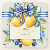 リトルスウィーティブルーボウタイルレモンベビーシャワー スクエアペーパーコースター (正面)
