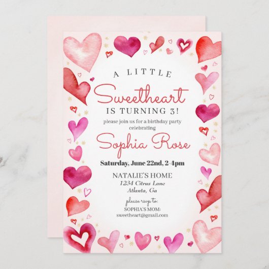 リトルスウィートアーツ2月の誕生日パーティーfor Girl 招待状 (正面/裏面)