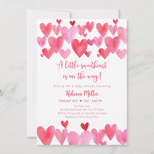 リトルスウィートアートハートベビーシャワー 招待状 (正面)