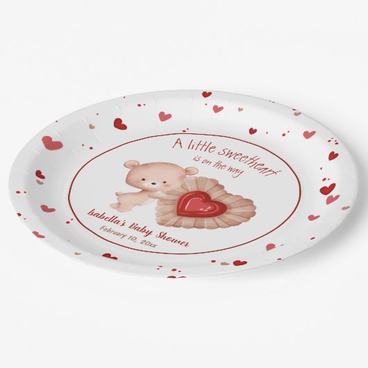 リトルスウィートアート赤いハートヴァレンティーンズベビーシャワー ペーパープレート (アングル)