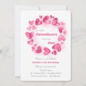 リトルスウィートアート1stバースデーピンクラブハート 招待状 (正面)