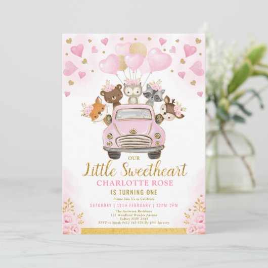 リトルスウィートウッドランドアニマルズガール誕生日 招待状 (スタンド正面)