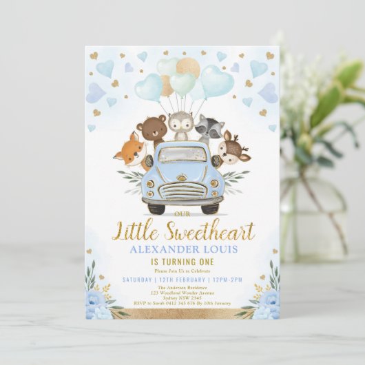 リトルスウィートウッドランドアニマルズボーイ誕生日 招待状 (スタンド正面)