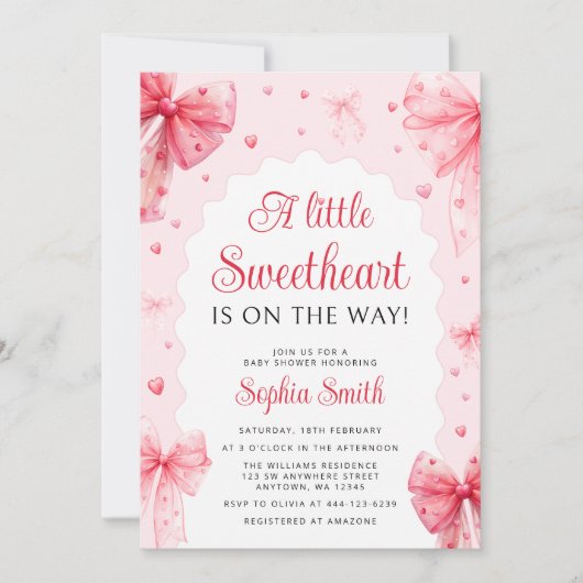 リトルスウィートバレンタインかわいい弓ベビーシャワー 招待状 (正面)