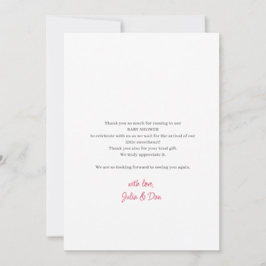 リトルスウィートバレンタインの水の色ベビーシャワー サンキューカード (裏面)
