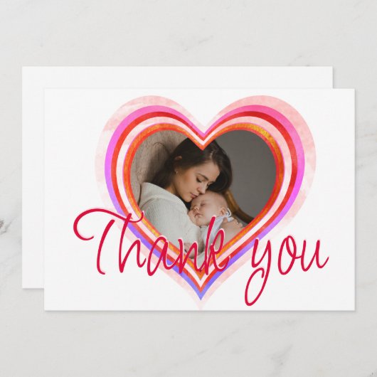 リトルスウィートバレンタインの水の色ベビーシャワー サンキューカード (正面/裏面)