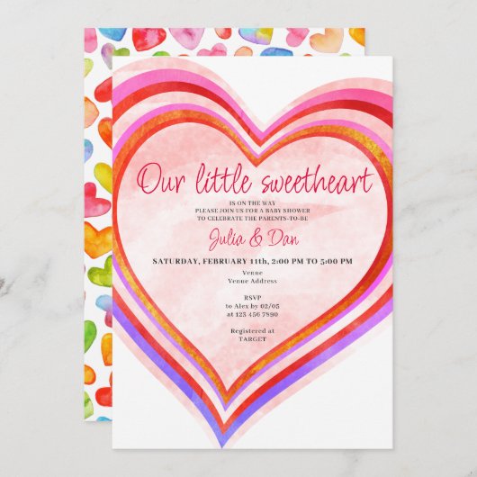 リトルスウィートバレンタインの水の色ベビーシャワー 招待状 (正面/裏面)