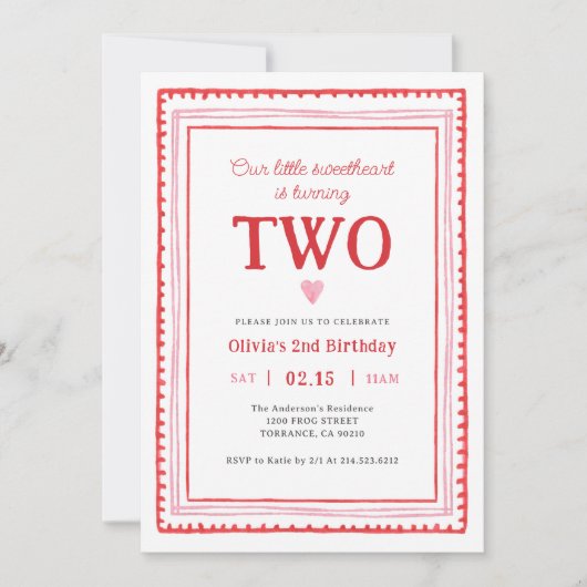 リトルスウィートバレンタインズガールセカンド誕生日 招待状 (正面)