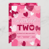 リトルスウィートバレンタインズデイピンク誕生日 招待状 (正面/裏面)