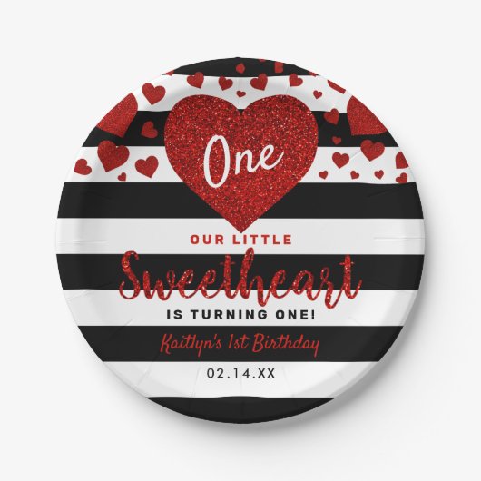 リトルスウィートバレンタインデー任意の年齢誕生日 ペーパープレート (正面)