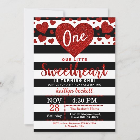 リトルスウィートバレンタインデー誕生日 招待状 (正面)