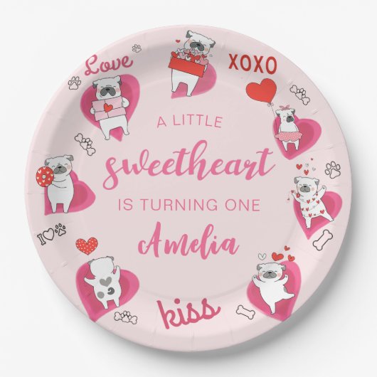 リトルスウィートバレンタインパピー誕生日 ペーパープレート (正面)