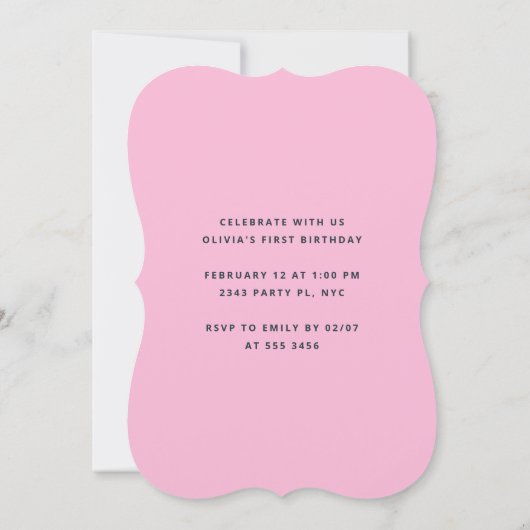 リトルスウィートピンクガールファースト誕生日 招待状 (裏面)