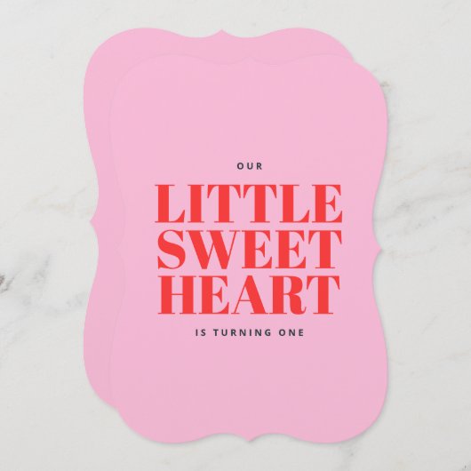 リトルスウィートピンクガールファースト誕生日 招待状 (正面/裏面)