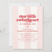 リトルスウィートピンクストライプ色バレンタイン誕生日 招待状 (正面)