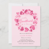 リトルスウィートピンクハートバレンタインベビーシャワー 招待状 (正面)