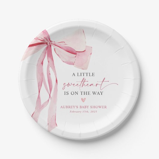 リトルスウィートピンクボウバレンタインの赤ちゃんシャワー ペーパープレート (正面)