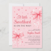リトルスウィートピンクボウバレンタインベビーシャワー 招待状 (正面)
