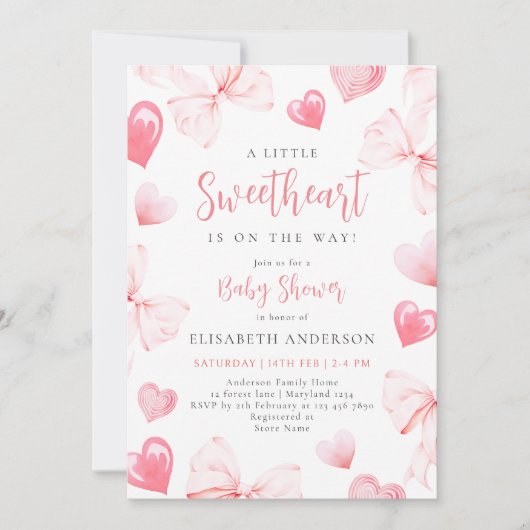 リトルスウィートピンクボウベビーシャワー招待状 招待状 (正面)